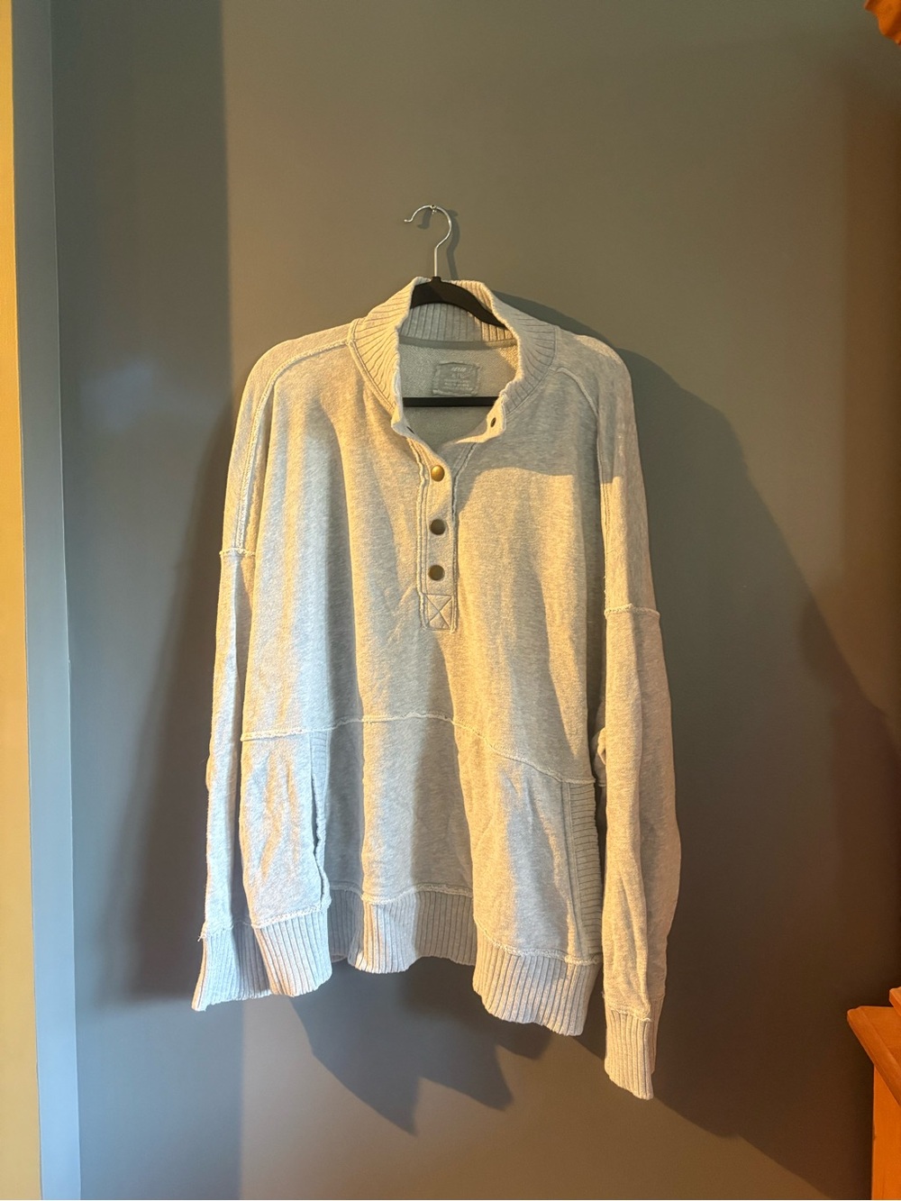 aerie Light Gray Scoop Henley Sweater